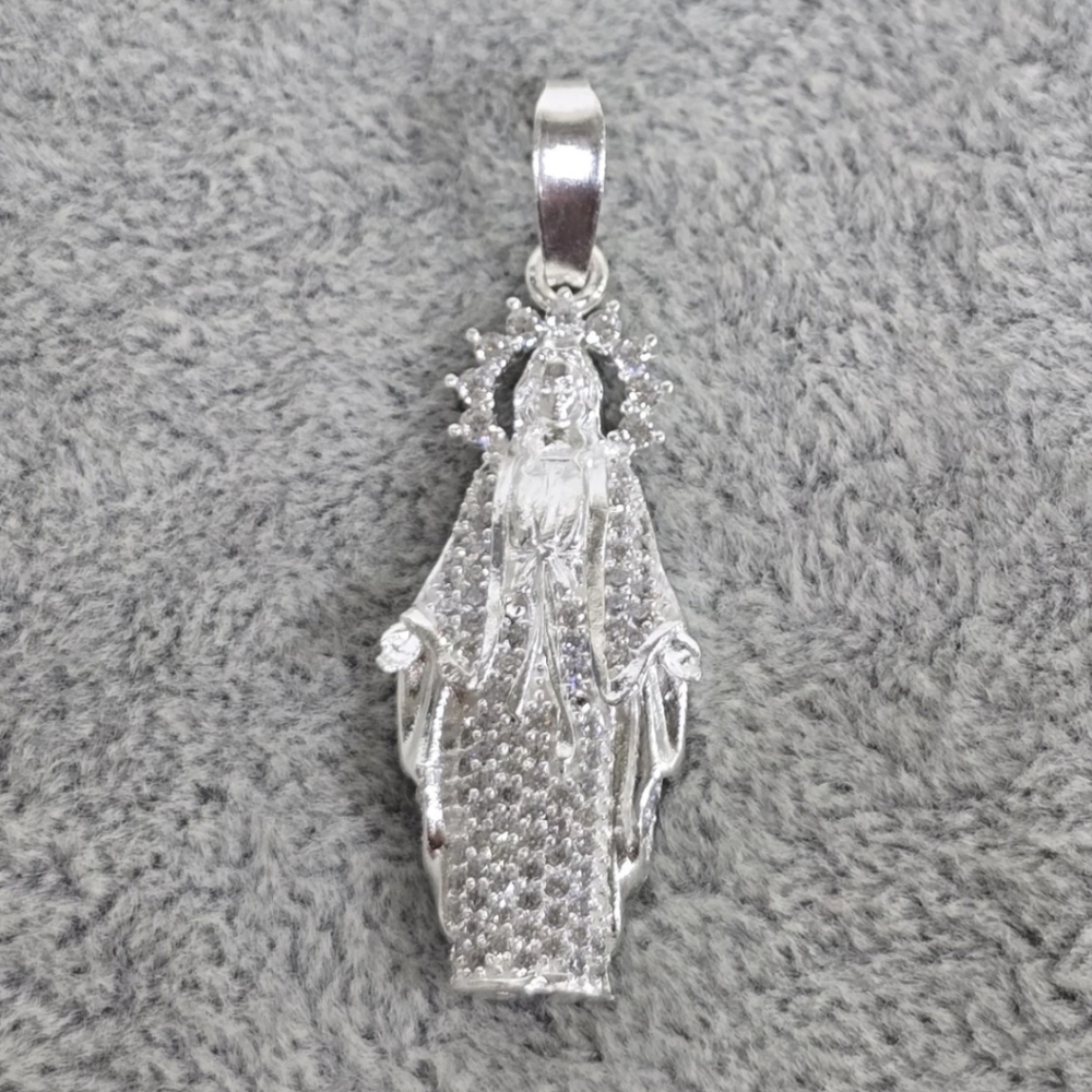 Virgin of Guadalupe CZ Large Medal Pendant Charm 925 Mexican Sterling Silver
